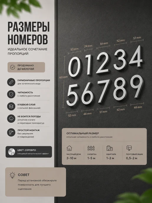 Nestrenvi Цифры на дверь квартиры – стильный декор для дома, серый, фото 2