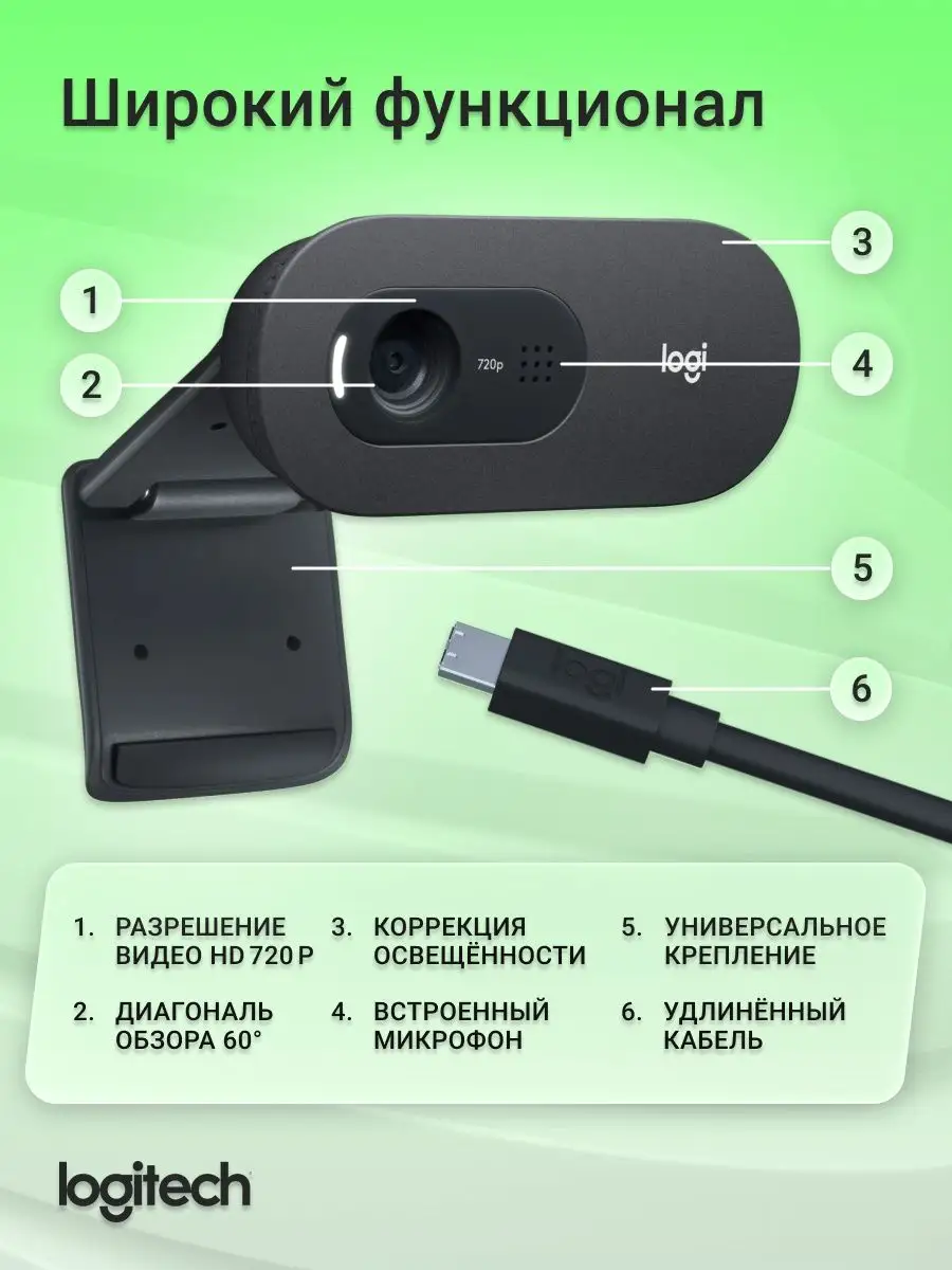 Веб камера с микрофоном для компьютера и пк C505e HD Webcam Logitech  160366492 купить в интернет-магазине Wildberries