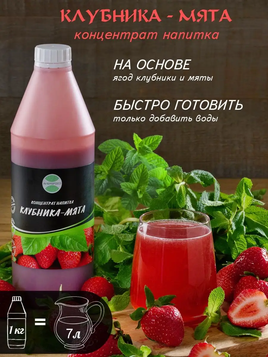 Клубника мята концентрат 1кг / Сироп для кофе / Лимонад