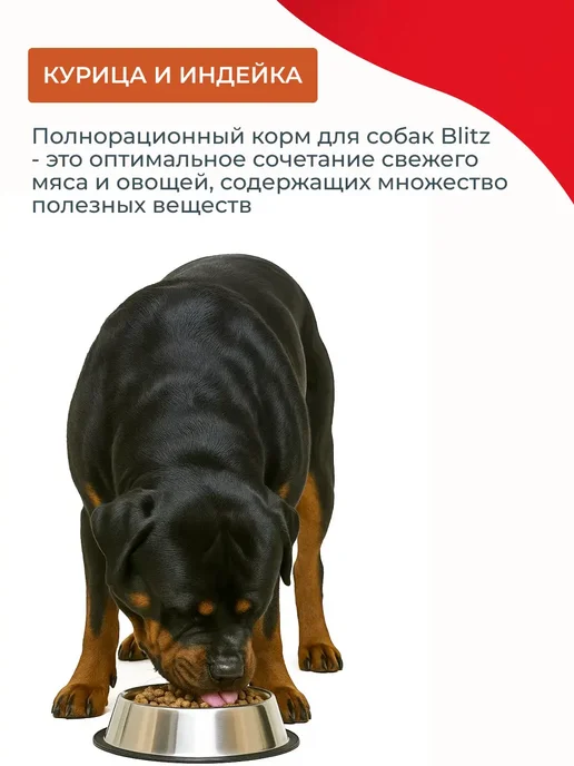 Сухой корм BLITZ Classic для собак, взрослые, индейка, курица, 15 кг, фото 2