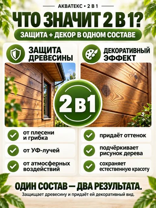 Акватекс Декоративная пропитка для дерева 2 в 1, вариант, фото 2