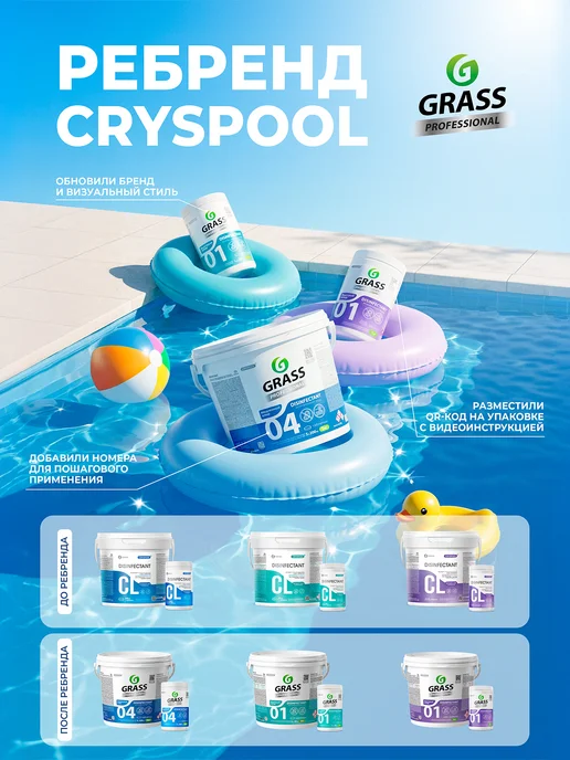 GRASS Химия для бассейна CRYSPOOL быстрый хлор в гранулах 1кг, 1 кг, фото 2