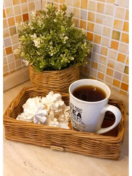 STYLISH GIFT Корзина плетеная, поднос из бумажной лозы, ручная работа, коричневый, фото 3