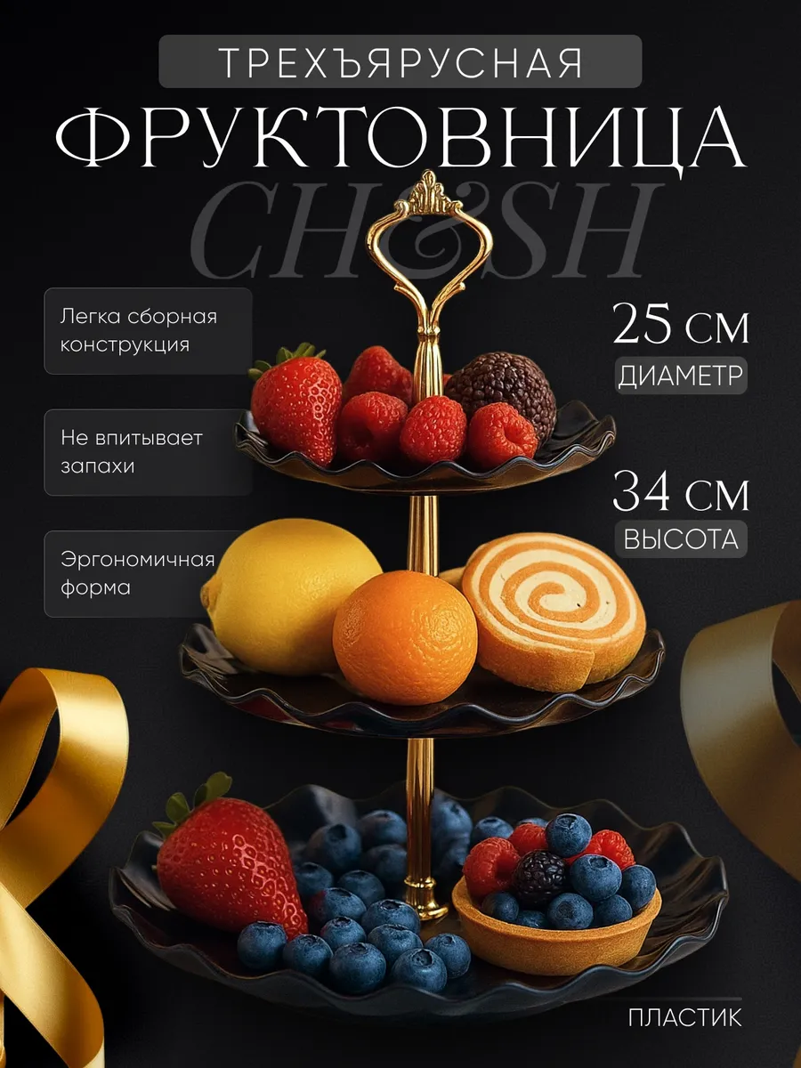 Фруктовница трехъярусная этажерка из пластика