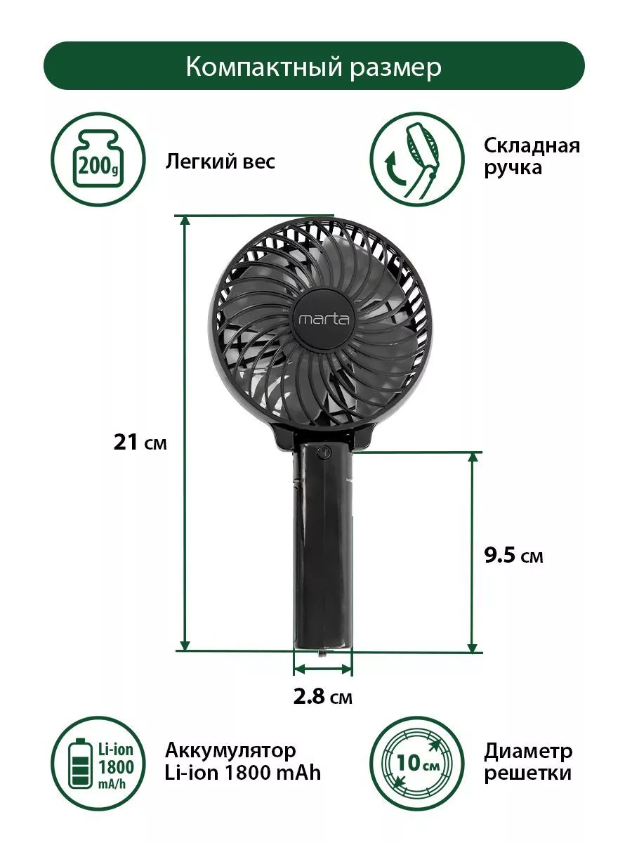 Вентилятор портативный мини USB со складной ручкой Marta 160665472 купить  за 548 ₽ в интернет-магазине Wildberries