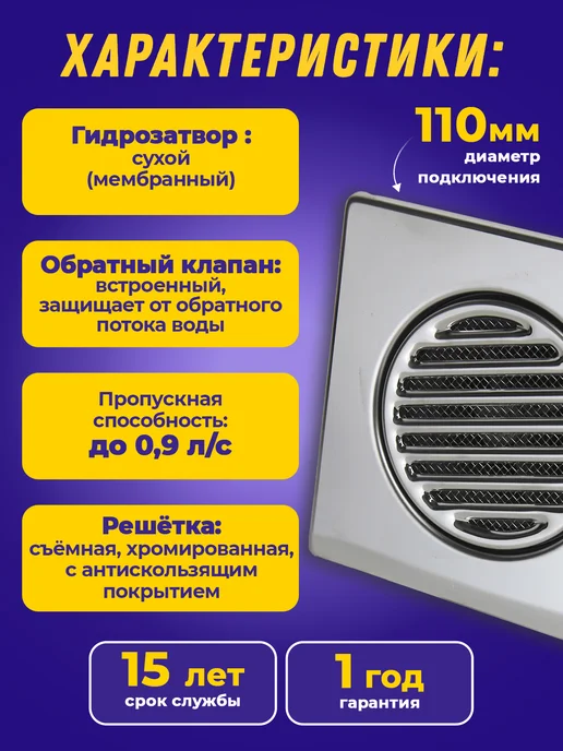 McAlpine Сливной трап для душа с сухим гидрозатвором 15 см под плитку, серый, фото 2
