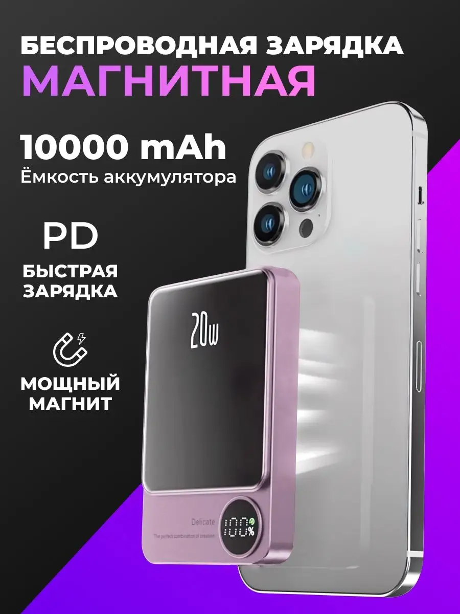 Магнитный беспроводной power bank 10000 mAh для magsafe LS 160741374 купить  за 1 641 ₽ в интернет-магазине Wildberries