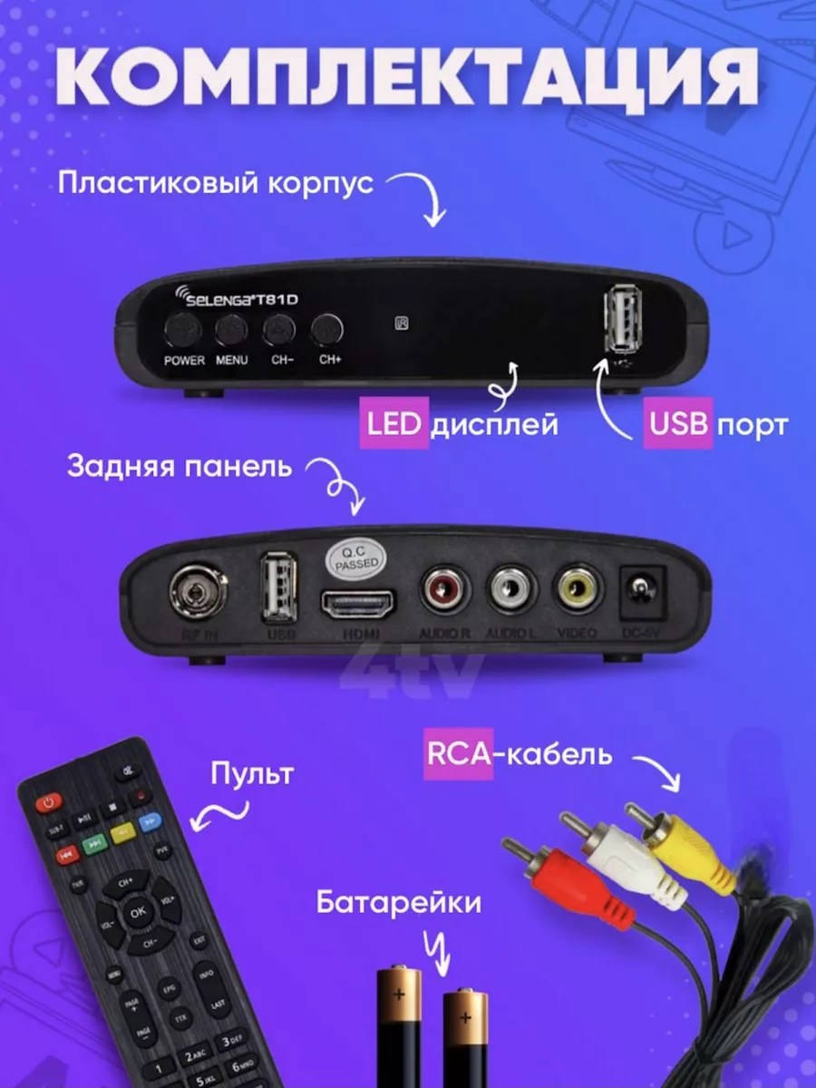 Приставка для цифрового ТВ DVB-T2 ресивер T81D/Тюнер Selenga 160777831  купить за 841 ₽ в интернет-магазине Wildberries