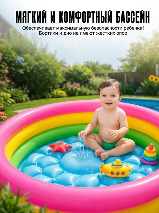 Eligio Бассейн надувной детский для купания круглый 90 см, голубой, фото 4