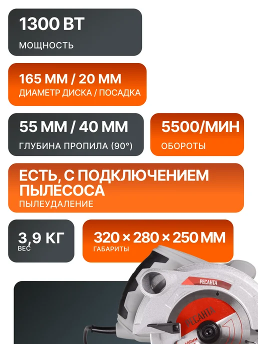 Пила дисковая циркулярная электрическая ДП-165/1300 — фото 2