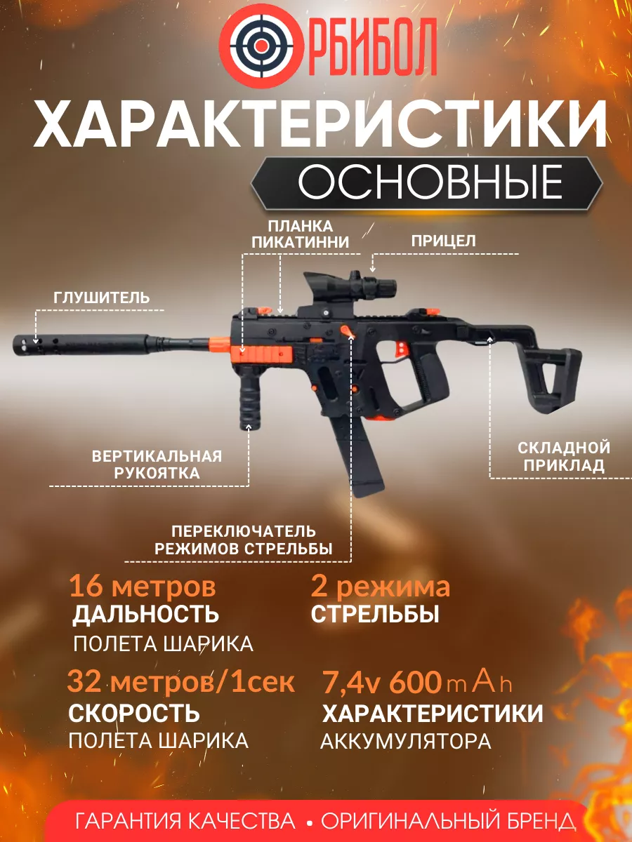 Игрушечное оружие пистолет с пульками орбиз автомат Vector Орбибол  160926482 купить за 2 062 ₽ в интернет-магазине Wildberries