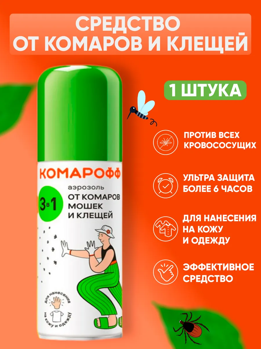 Средство от клещей, комаров и мошек спрей