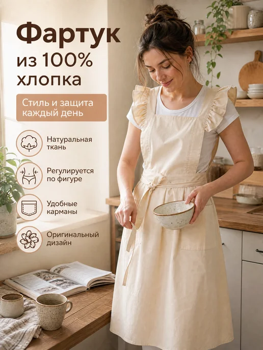 K&K life Фартук кухонный женский для работы творчества, оранжевый