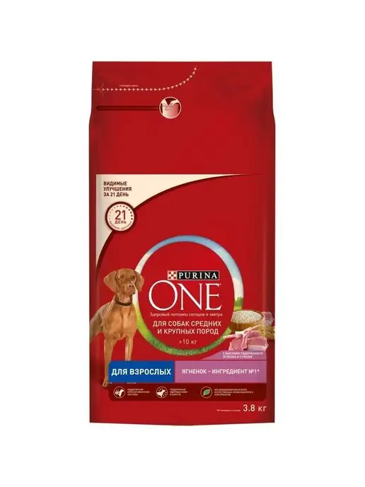 Сухой корм PURINA ONE для собак, взрослые, ягненок, 3,8 кг, фото 2