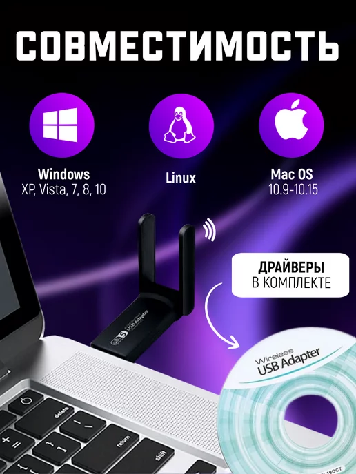 box69.ru Wi Fi адаптер 2.4 5G для компьютера, 5 г, фото 2