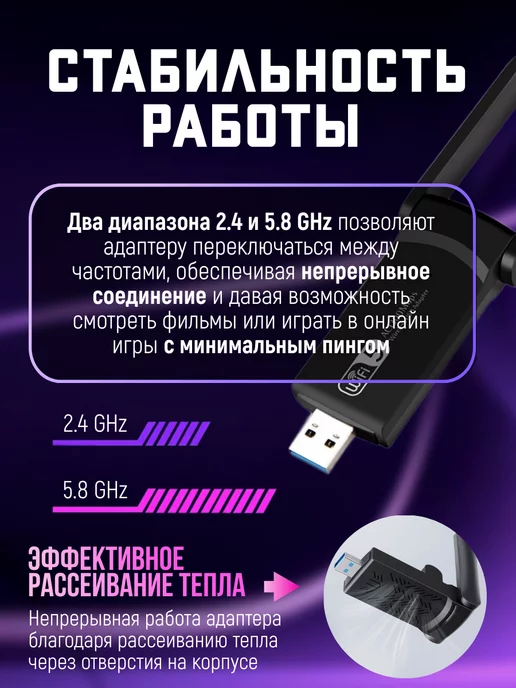 box69.ru Wi Fi адаптер 2.4 5G для компьютера, 5 г, фото 4