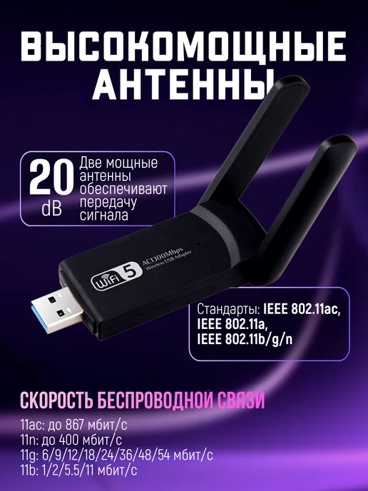 box69.ru Wi Fi адаптер 2.4 5G для компьютера, 5 г, фото 5
