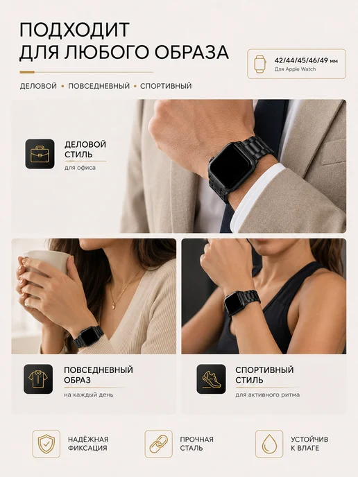 ЛКЛаб Ремешок для Apple Watch 42 44 46 45 49 mm мм, черный, фото 2