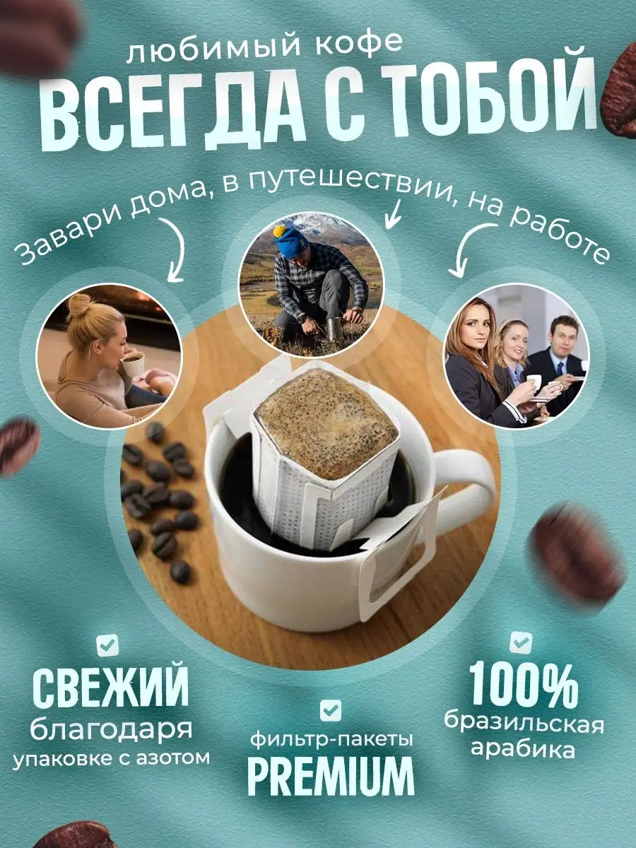 Молотый кофе дрип-пакет, ароматизированный кофе, дрип Morning Coffee  161018202 купить в интернет-магазине Wildberries