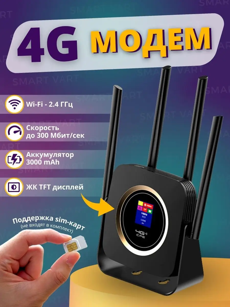 Роутер wi fi 4g с поддержкой сим карты 4 антенны SmartVart 161026211 купить  в интернет-магазине Wildberries