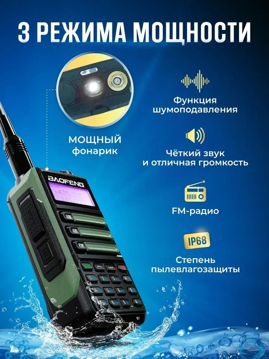 Рация Баофенг UV-16 Pro 10W (3 режима мощности) IP68, Type-C BAOFENG  161085263 купить за 2 242 ₽ в интернет-магазине Wildberries