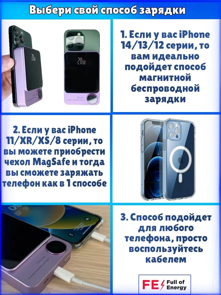 Беспроводная зарядка iphone магнитная Powerbank 10 000 mAh Full of energy  161180939 купить за 2 055 ₽ в интернет-магазине Wildberries