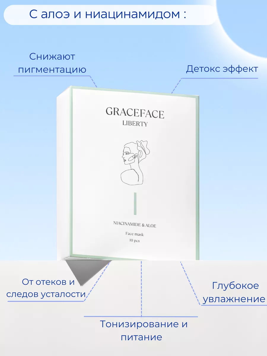 Набор тканевых масок для лица 10 шт с ниацинамидом Grace FACE 161262957  купить за 483 ₽ в интернет-магазине Wildberries