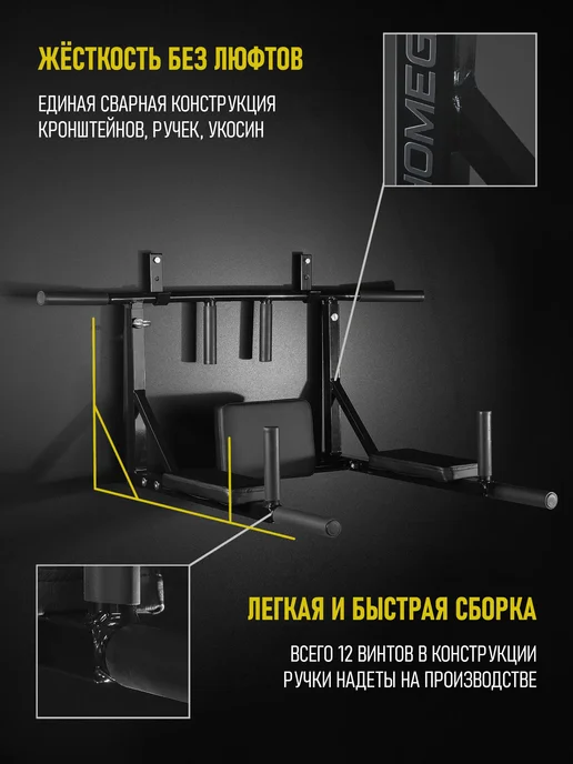 HOMEGYMS Турник 3 в 1 настенный 3 хвата, черный, фото 2