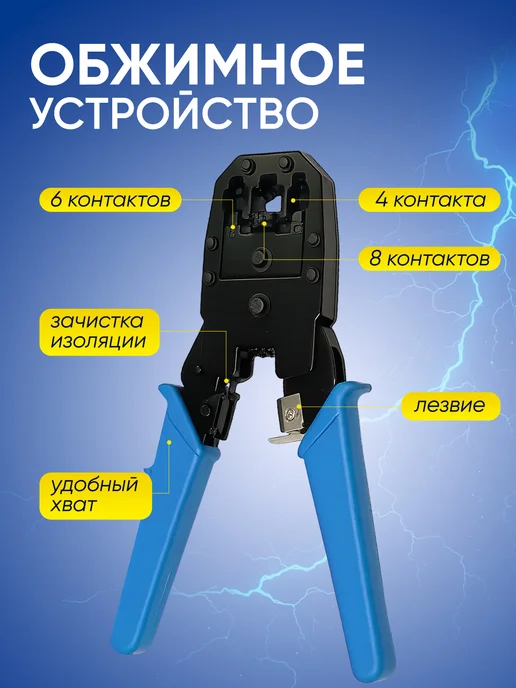 Home_Bulvar Набор инструментов для работ с сетевым кабелем, LAN тестер, синий, фото 3