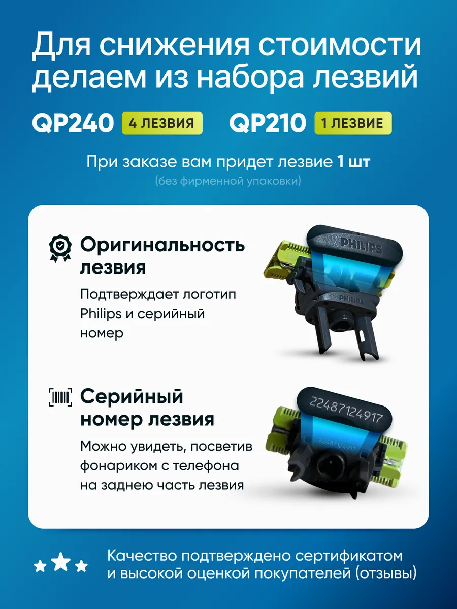 Сменное One Blade лезвие - 1 шт. QP210/50 Philips 161439606 купить за 1 014  ₽ в интернет-магазине Wildberries