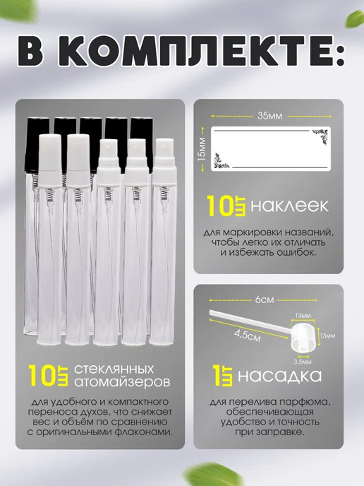 Perfume&aromat Набор атомайзеры с насадкой для перелива и наклейками Флакон, черный, фото 2