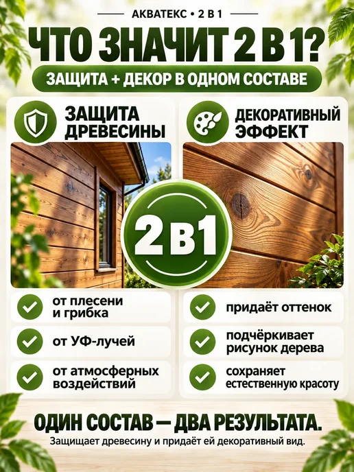 Акватекс Декоративная пропитка для дерева 2 в 1, вариант, фото 2