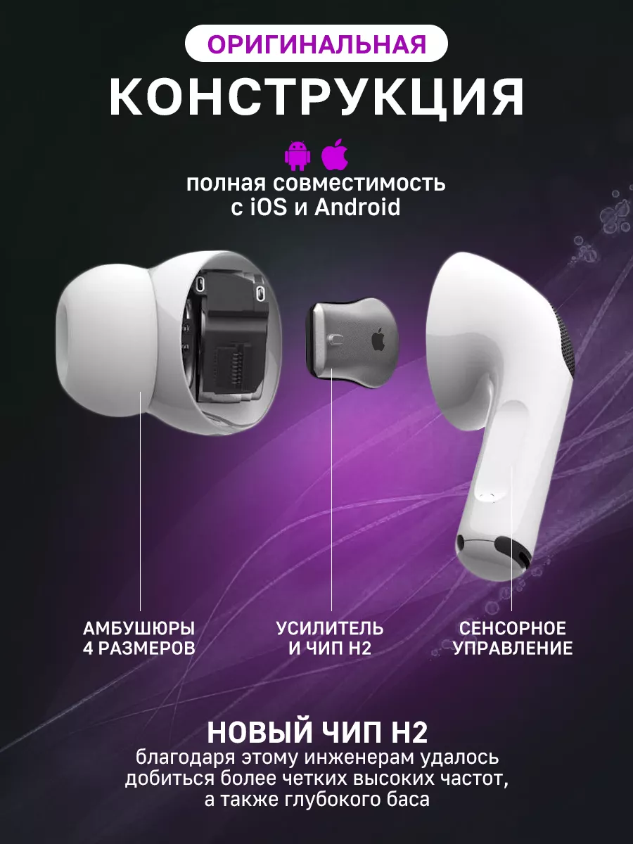 Наушники беспроводные AirPods Pro 2 для iphone android iPro Opt 161607637  купить за 1 795 ₽ в интернет-магазине Wildberries