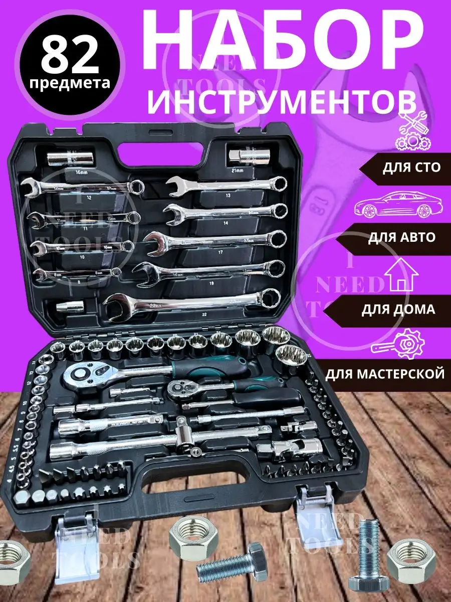 Набор инструментов для дома и автомобиля 82 предмета Ineedtools 161638282  купить в интернет-магазине Wildberries