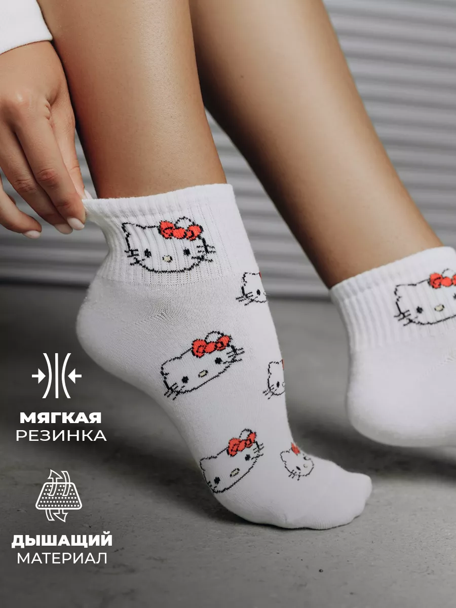 Носки женские короткие с принтом аниме y2k Hello Kitty 161657880 купить в  интернет-магазине Wildberries