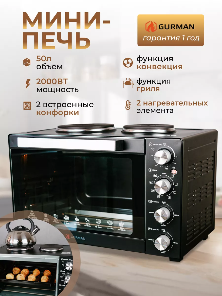 Мини-печь с двумя конфорками GR-HH500 GURMAN 161705446 купить в  интернет-магазине Wildberries