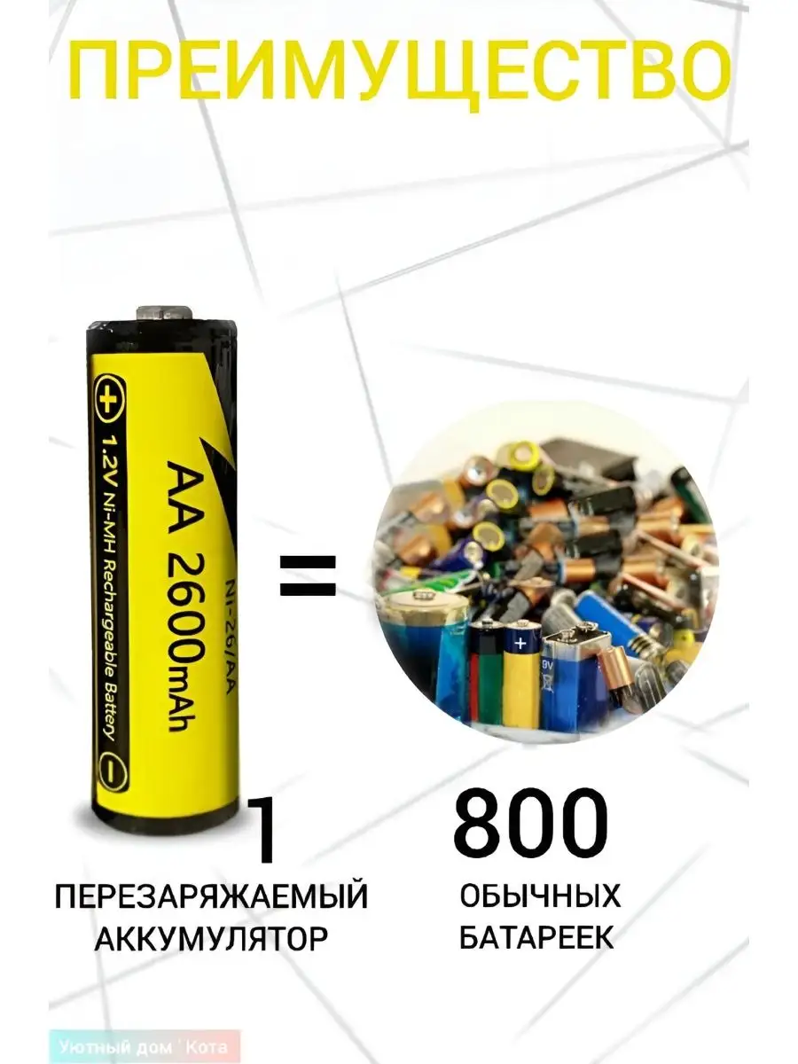 Аккумулятор АА Ni-MH 1.2В 2600mAh пальчиковые-1шт. LiitoKala 162050153  купить в интернет-магазине Wildberries