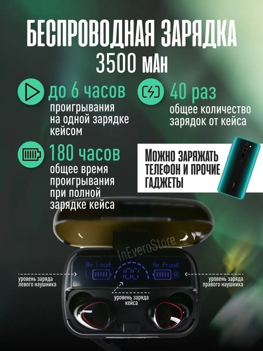 Беспроводные наушники / М10 / Кейс Power Bank Redmi 162064773 купить за 1  431 ₽ в интернет-магазине Wildberries