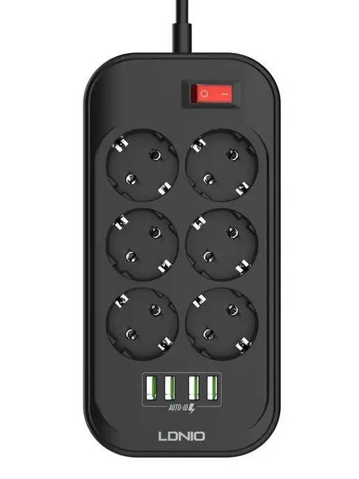 LDNIO Удлинитель сетевой фильтр 2 метра с USB зарядкой, черный, фото 7