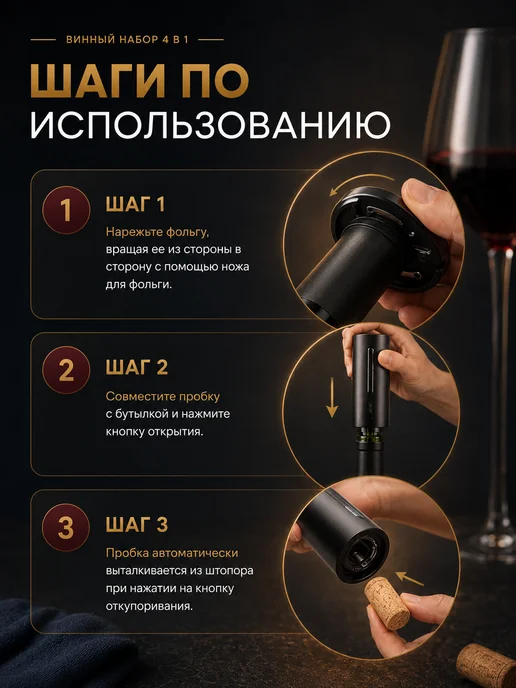 Nestrenvi Штопор для вина электрический – автоматический аксессуар, черный, фото 7
