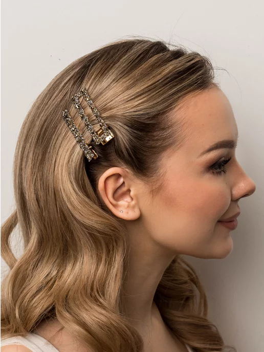 LOVERSGLAM Заколки для волос зажимы 2 штуки нарядные металлические, желтый, фото 3