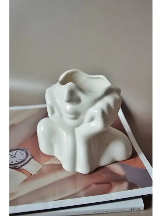ALE DECORS Ваза керамическая для цветов статуэтка для декора интерьера, белый, фото 8