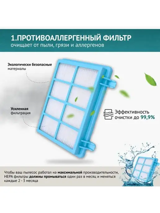 DOCTOR FILTERS Набор фильтров для пылесоса Philips FC8010 01,FC9349-9353, синий, фото 4