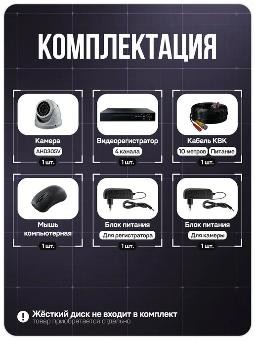 Комплект видеонаблюдения AHD PS-link KIT-A501HDV 1 антивандальная камера 5 Мп, 5Мп, фото 2