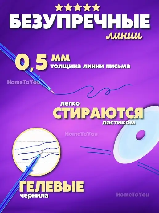 HomeToYou стержни пиши стирай для ручек набор школа, синий, фото 2