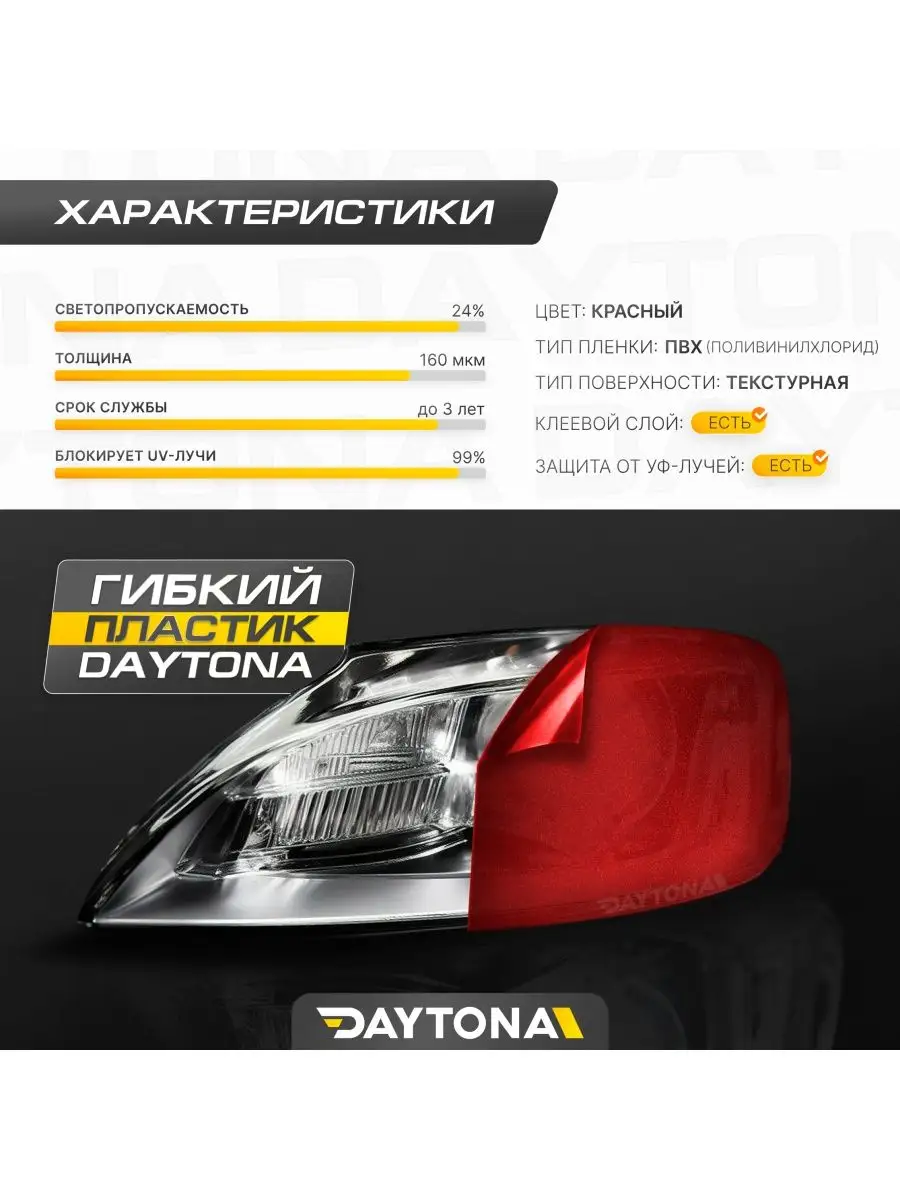 Красная алмазная пленка для фар 4м х 30см Daytona 162389896 купить за 1 515  ₽ в интернет-магазине Wildberries