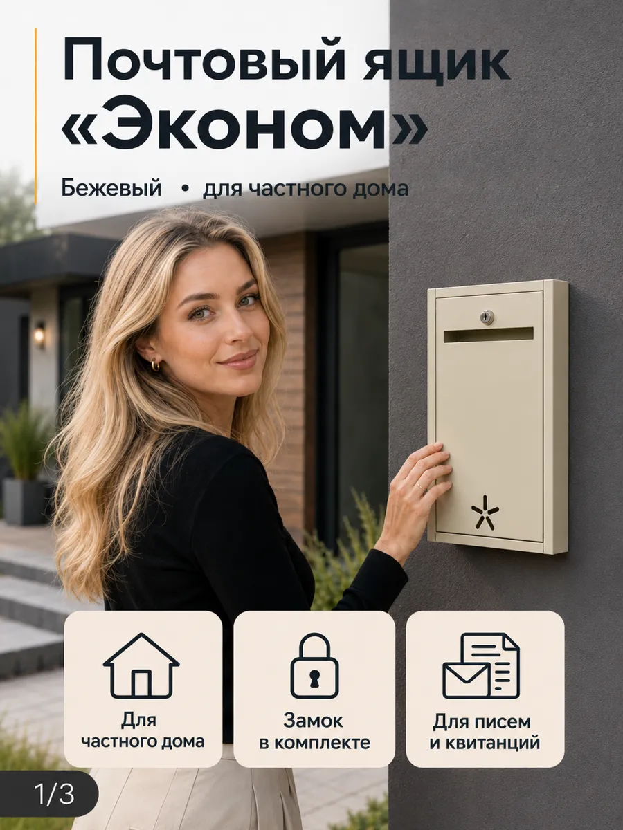 Почтовый ящик уличный металлический для писем с замком бежев