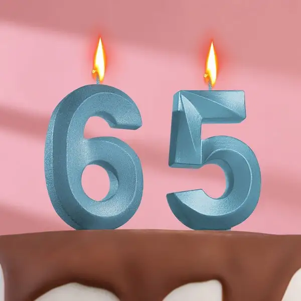 Свеча в торт Грань (2в1), цифра 65 / 56, голубой металлик