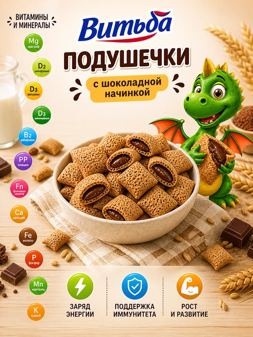 MmaKka Подушечки Готовый сухой завтрак с начинкой 3шт*150г, 3 шт, 150 г, фото 5