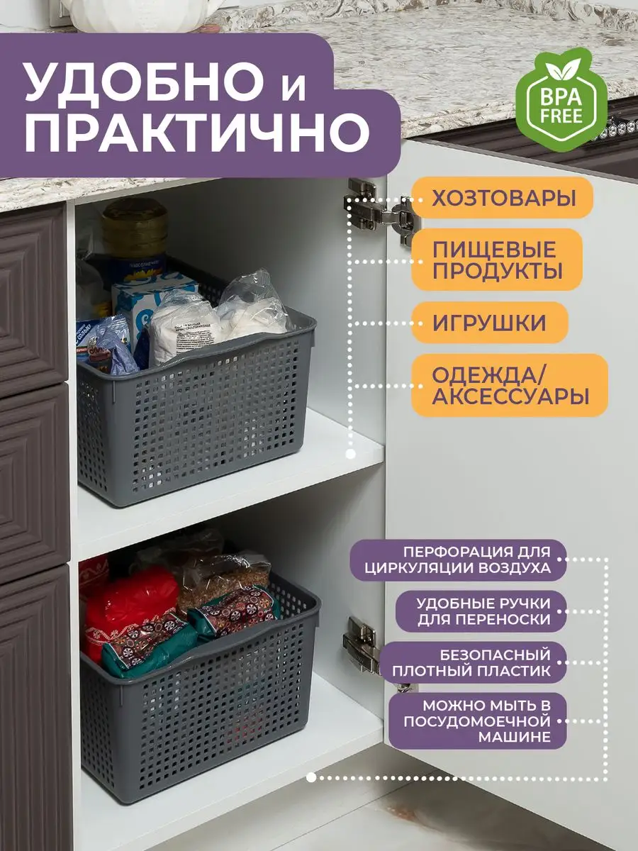 Корзинка для хранения мелочей косметики пластиковая 13л Лофт VIOLET  162565736 купить за 674 ₽ в интернет-магазине Wildberries